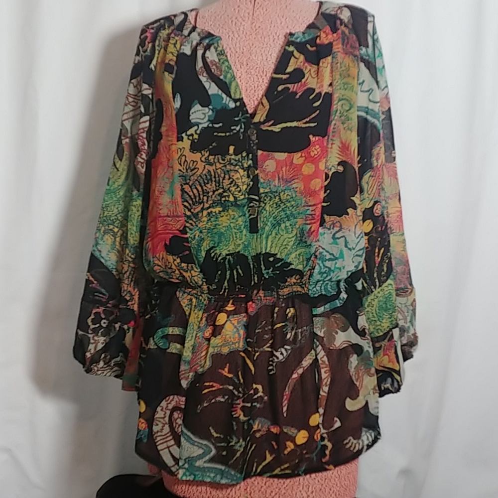 Calvin Klein Long Black Floral Blouse